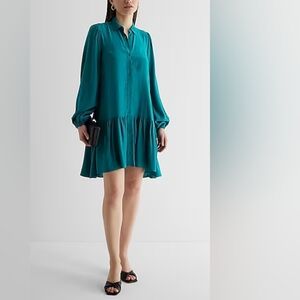 EXPRESS Ruffle Hem Hi-Lo Shirtdress